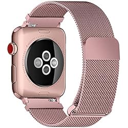 Fullmosa 4 Colores Milanese Acero Inoxidable Correa con Cierre Magnético Compatible Apple Watch Series 1 2 3,Correa Apple Watch 38mm,Oro Rosa