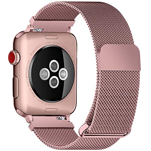Fullmosa 4 Colores Milanese Acero Inoxidable Correa con Cierre Magnético Compatible Apple Watch Series 1 2 3,Correa Apple Watch 38mm,Oro Rosa