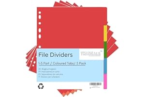 Tradeals (5 Pack) A4 Folder Dividers Index Subject Dividers Coloured Tabs 1-5 Pre Punched A4 Dividers for Ring Binders Lever Arch File Card Folder Dividers A4 dividers Fits A4 Portrait File Dividers