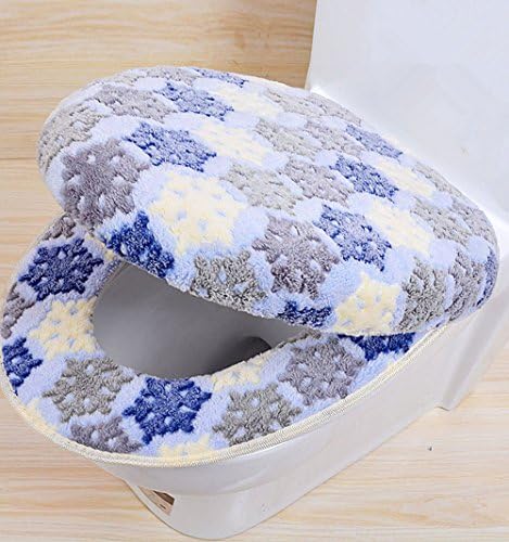 ZGJ Affe Snow Pattern Winter Thicken Warmer Coral Velvet Toilet Seat Two-piece Set Toilet Pads Set Toilet Seat Cover, Blue