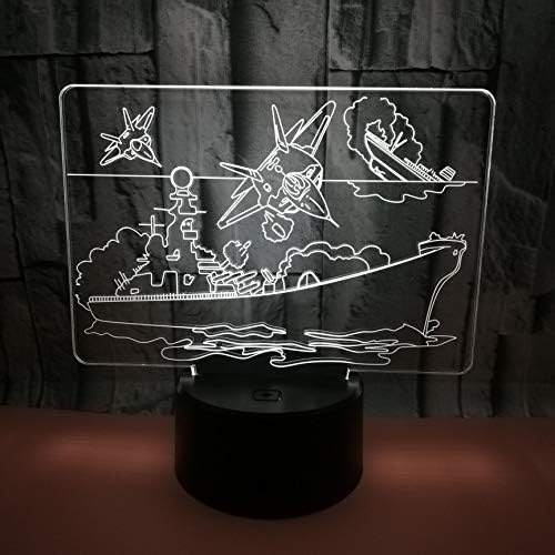 Bbdeng 3D Night Light War Ship Touch Color Change LED7 Color Energy-Saving Bedroom Decoration Children's Gift Optical Illusion Lighting USB Or Battery Conventional