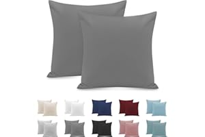 POLIGINO Taie Oreiller 65x65 Lot de 2 en Premium Microfibre - avec Fermeture Éclair Invisible- Housse Coussin Doux, Confortable, Respirant et Hypoallergénique - Gris foncé