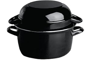 APS musselkruka, skaldjurskruka av svart emaljerat stål, 0,75 liter kapacitet, 13,5 x 18,5 cm, 13 cm höjd