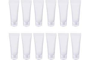 Bamboopack 12 botellas vacías de plástico transparente rellenables de 100 ml para muestras de cosméticos con cubierta abatible, contenedor de muestras de maquillaje de viaje