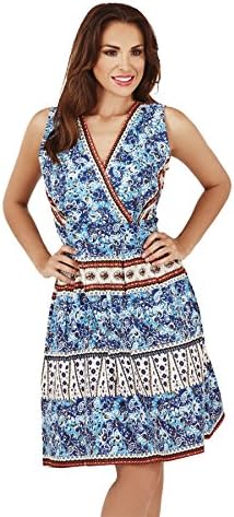 Ladies Knee Length Floral Print Crossover Wrap Front Short Dress