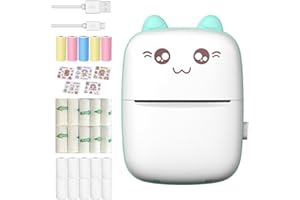 EBKCQ Stampante fotografica portatile, mini stampante termica, stampante senza fili Bluetooth, stampante senza inchiostro con 30 rotoli di carta termica, stampante di adesivi per adesivi, etichetta