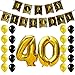 Produktbild KUNGYO 40. Geburtstag Deko - Set Schwarz Gold Geburtstag Party Dekorationen Zubehör zum Frauen Männer, Happy Birthday Girlande Banner, Helium Folienballon, Luftballons, Bänder, 1920er Gatsby Party