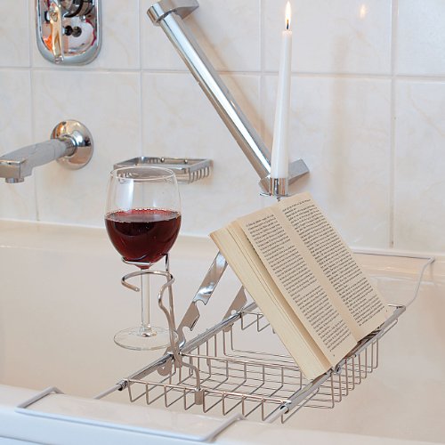 infactory Badewannenauflage mit Buchstütze, Glashaltern, Kerzenständer - 3