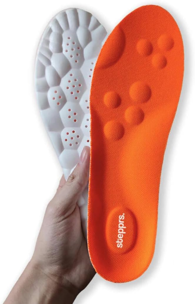 Original Stepprs Comfort Boosting Massage Insoles, 4D Memory Foam Thermal Insoles with Arch Support for Men and Women (Orange, EU 43-44)