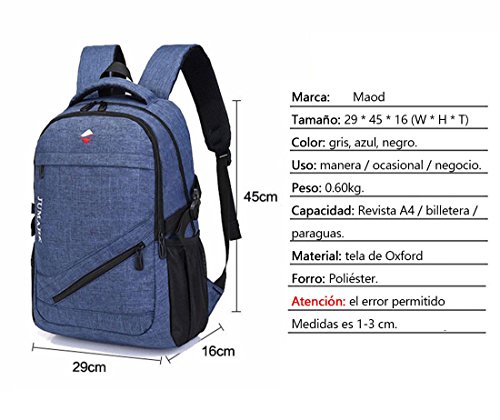 Maod Leinwand Freizeit Schulrucksack Jungen Rucksack schule daypack Laptoprucks  cke 15 Zoll Schultasche laptop backpack  Blau 