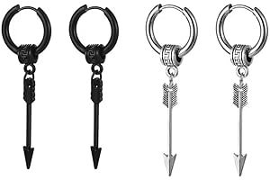 EUJEBEDA 2 Paires Boucles d'Oreilles Kpop, Boucles d'Oreilles Croix Gothique, Boucles d'Oreilles flèche en Acier Inoxydable, Boucles d'Oreilles Créoles Punk pour Hommes Femme