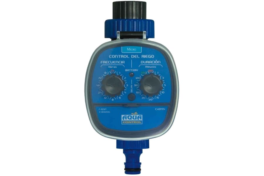 Aqua Control C4099N Programador de Riego para Jardín, Para todo tipo de Grifos, Apertura a 0 Bar, Color Azul y Negro, 10 x 10