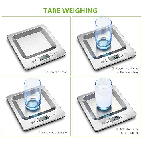 Topop Küchenwaage mit 11lb 5kg Gewicht Kapazität Electronische Edelstahl Kitchen Scales Digitalwaage Nahrungsmittelskala mit 4 Maßeinheiten - 4