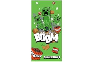 BrandMac Minecraft Kids Bath Pool Beach Towel 70 x 140 cm - Super Soft & Absorbent 100% Cotton Towel | Minecraft 'Boom' Design