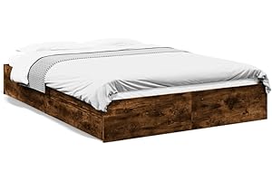 Capwee Giroletto Matrimoniale con cassetti Giroletto Matrimoniale Legno 160x200 Letto Matrimoniale in Legno Struttura Letto Matrimoniale-Rovere fumo-160 x 200 cm