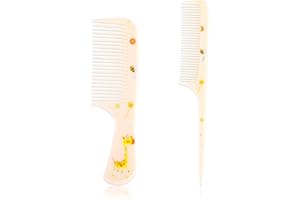 BOXOB 2uds Lindo Juego Peines Pelo, Dientes Finos & Cola Rata Peine Peinado Mini Bebé Cepillo Pelo Plástico Herramientas Accesorios para Pequeños Niños Mujeres Todos Los Tipos (Jirafa Amarilla)