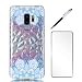 Produktbild Handyhülle Samsung Galaxy S9+/S9 Plus Hülle + Panzerglasfolie JINCHANGWU Transparente Tasche Schutzhülle Handy Cover Handytasche TPU Silikon Bling Glitzer Kristall Case, Mandala Blau