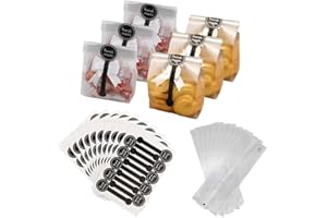 Janjunsi Sacchetti per Biscotti, Sacchetti da Forno，100 Pezzi di Sacchetti di Plastica Traslucida con Adesivi, sacchetti di caramelle, sacchetti di pane, sacchetti per regali