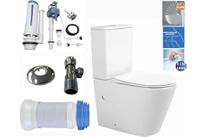 Rimless Close-Coupled Toalettset 815 x 385 x 630 mm, universal dubbel utlopp (vertikal/horisontell), smal mjuk stängning Duroplast toalettsits, glansig vit bellamonte, inkluderar flexibel pannkontakt