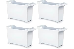 ACAN Tradineur - Pack de 4 Carritos de plástico con Ruedas y asa - N.º 1 - Cesta Organizadora para Productos de Limpieza, Baño, Cocina - Color Blanco