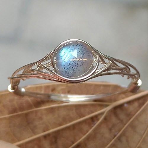 L 1/2 (J 1/2- Y Available) Natural Moon Light Labradorite Stone 925 Sterling Silver String Winding Gemstone handmade ring