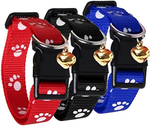 3 Pieces Pet Collars, Sicai Adjustable Premium Dog Collar With Bell, 3 Colors