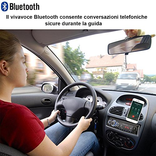 ieGeek MP3 Autoradio Bluetooth, USB con ricevitore audio/lettore MP3/radio FM da controllo Samsung/Huawei/iPhone, vivavoce USB/SD/AUX e microfono incorporato