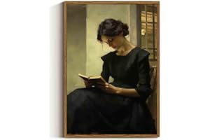 MOSTEMAUO Woman Reading Portrait Painting 19th Century Antique Poster Vintage Female Portrait Reading A Book Poster Muted Oil Picture Classical Women Painting Lady Portrait Living Room Decor 16x24inch No Frame