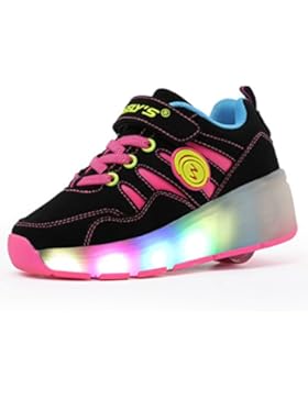 Unisex Sneaker Kinder Jungen Mädchen Skateboard Sport Turnschuhe einzelnes Rad Rollenschuhe Mit LED-Leuchten ohne...