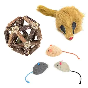 Jainsons Pet Products Cat Ball Vine Sticks Catnip Exquisite Ball Pet Biting Toy Teeth Care with Plush Toy Mouse