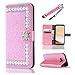 Produktbild JINCHANGWU Samsung Galaxy Note 8 Hülle Bookstyle Handyhülle PU-Leder Pearl Flip Case Brieftasche Etui Schutzhülle 3D Perlen Diamant Design Flip Cover Wallet Standfunktion Karteneinschub-grün Telefon Kasten Rosa