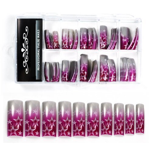 BF Pro Airbrushed New false Nail Tips For Acrylic Nail Art Tips Design Manicure tool - PURPLE STARS CODE: #E484Nails