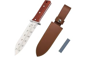 ProtectorTech Digger - Antioxidante Cuchillo de Pala de Mano para Detector de Metales y umgraben Trabajo en jardín (con Mango de Madera de Oscuro, Eco-Cuero Funda)