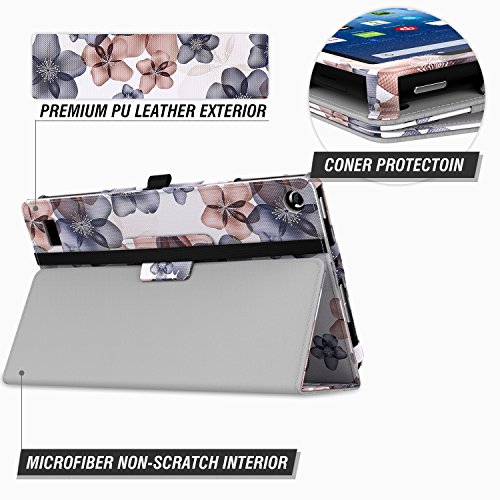 MoKo Fire 2015 7 Zoll Hülle – Kunstleder Ständer Schutzhülle Smart Cover mit Stift-Schleife und Stanfunktion für Amazon Fire Tablet (Vorherige 5th Generationeration – 2015 Modell) Tablet, Blumen Marineblau - 9