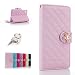 Produktbild Uming Camellias Kamelien-Serie Leder Hülle Holster für IPhone6Plus IPhone6SPlus IPhone 6Plus 6SPlus mit Halter-Standplatz-elegante Dame Bling Glitter Glänzende Kristallblume Folio Mappe PU-Leder Blume Lattice Grid Flip Case Tasche Cover Schutzfolie Skin + 1PC Anti-Staub-Stecker - rosa
