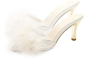 Holibanna Bianco Delle Donne Della Del Faux Gattino Tallone di Estate Sandali Ciabatte Slip on Open Toe Vestito Backless Sexy Basso Tacco Alto Slipper Slides Fuzzy Pantofole (numeric_39)