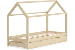 VitaliSpa Letto da casa Wiki, Legno naturale, 90x200 cm con letto per ospiti