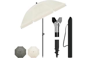 Laneetal Parasol de Plage Ø135/155/175cm, Imperméable en Tissu Anti-UV UPF 50+, Hauteur Réglable