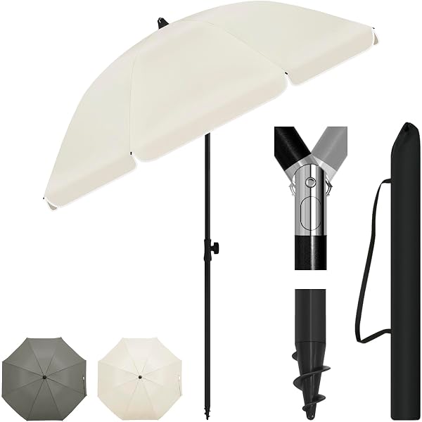 Parasol De Plage Hawaïen Marron Diamètre : 155 Cm Pliable Avec Sac De Transport Parasol De
