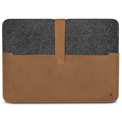 KANVASA MacBook Air 13 & MacBook Pro 13 Zoll (2015) Filztasche "Woods" - Edle Leder Filz Hülle Grau Braun - Vintage Tasche Case Sleeve Ledertasche für Apple MacBook - Wollfilz & Echtleder Schutzhülle