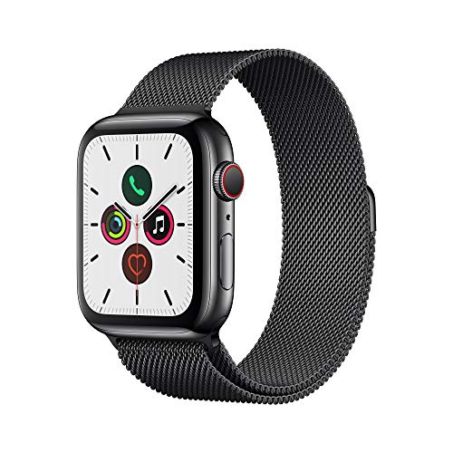 Apple Watch Series 5 (GPS + Cellular, 44 mm) Boîtier en Acier Inoxydable Noir Sidéral - Bracelet Milanais Noir Sidéral