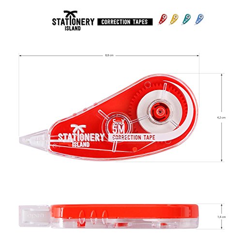 Stationery Island Korrekturroller 5mm x 5m – 8er Set Korrekturband – Beschriftungsband in Rot, Gelb, Grün, Blau - 6