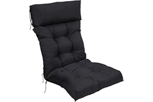 KASMOLE Coussin Chaise À Bascule 125x55 CM, Coussin À Dossier Haut pour Chaise Fauteuil Jardin, Coussin pour Chaise Longue D'extérieur, Coussins Chaise avec Attaches pour Le Jardin Bureau À Domicile, Noir