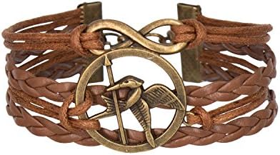 HolyPink TM - Hunger Games Mocking Jay and Letter 8 Infinity in Antique Bronze Leather Paracord Bracelet