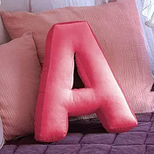 Peach Cuddle Pink Alphabet Cushion for Kids Room , Living Room , Bedroom , Throw Pillow , Decorative Cushion , Cot Cushion , Nursery Cushion , Luxury Kids Furnishing , Velvet Cushion, (16x16 inch , Pack of 1, A )