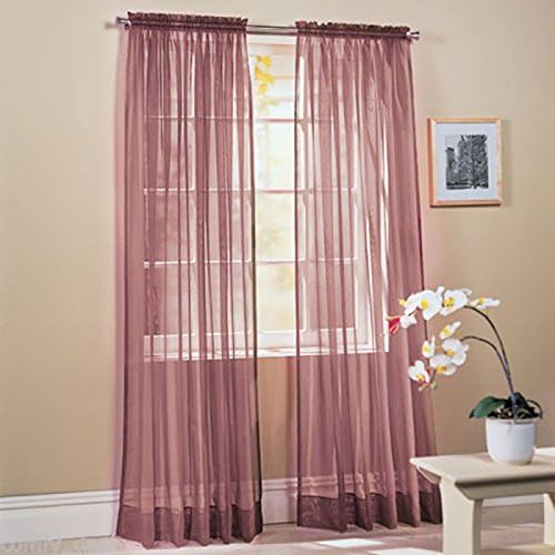 Bababy New Solid Color Voile Sheer Curtain Panel Window Curtains 100*200cm Carmine-red