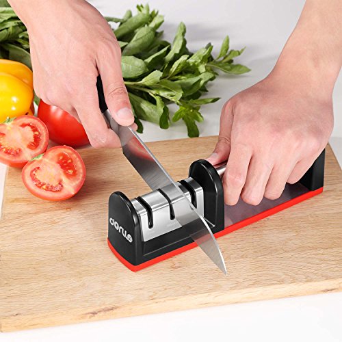 Dorlle Messerschärfer Messerschleifer , Messerschleifmaschine 3-stufig Messer Schärfwerkzeug hilft Reparatur, Diamant beschichtet Schärfen Rad System, rot - 7