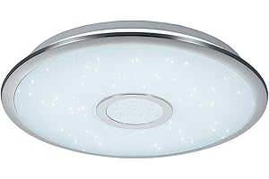‎TRIO LEUCHTEN Trio Leuchten LED Deckenleuchte Osaka 678713006, Chrom, Acryl weiß mit Star Light Effekt, 30 Watt, Fernbedienung Helligkeit und Lichtfarbe einstellbar, Nachtlicht Funktion