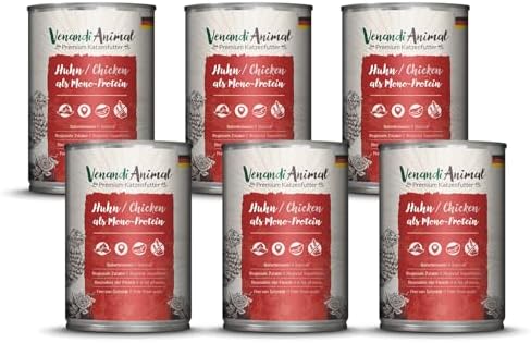 Venandi Animal, Alimento di qualità superiore per gatti, pollo monoproteico, alimento umido, naturale e senza cereali, 6 confezioni da 400 g (6 pezzi)