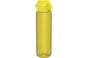 ION8 Butelka na Wodę, 500 ml/18 oz, Szczelna, Łatwe Otwieranie, Bezpieczny Zamek, Można Myć w Zmywarce, Bez BPA, Higieniczne Pokrycie, Uchwyt do Przenoszenia, Łatwa Czyszczenie, Bezwonny, Żółty